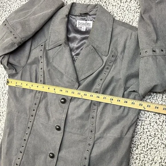 Bradley Bayou Genuine Suede Leather Jacket Womens XL Gray Studded Button Front - Picture 12 of 16
